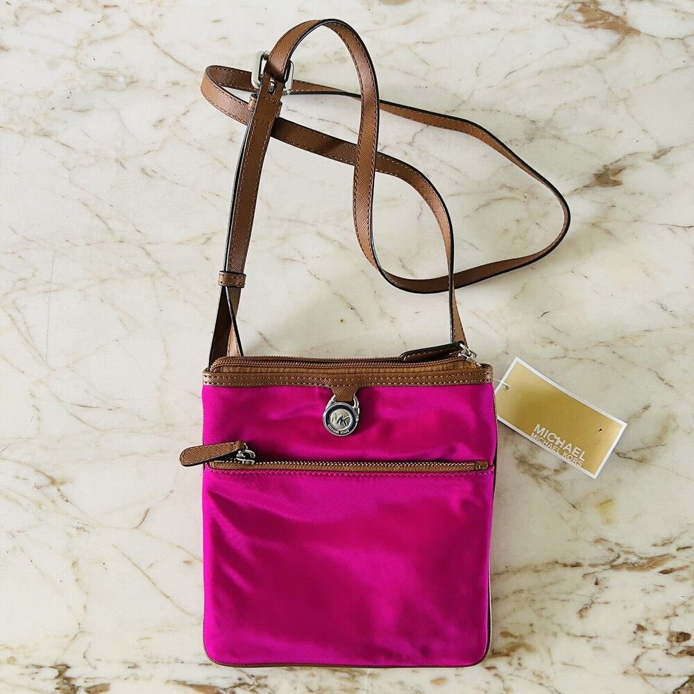 MICHAEL KORS Kempton Fuchsia Nylon Small Pocket Crossbody Bag